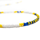Handmade Beaded Necklace - Blue, Gold & White - The Cave