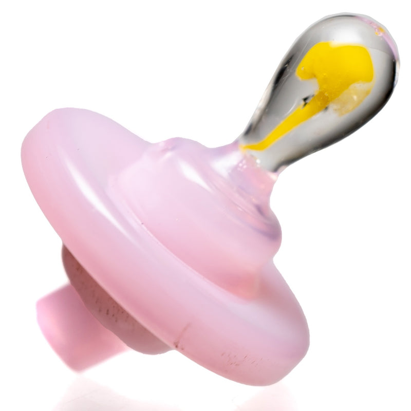 Shooters - Directional Carb Cap - Mushroom Handle - Pink w/ Yellow - The Cave