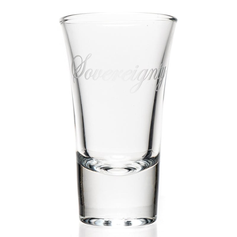 Sovereignty - Shot Glass - Script Label - The Cave