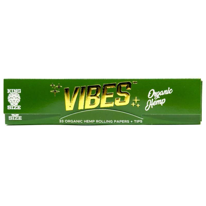 Vibes - King Size Slim Organic Hemp - 33 Paper Booklet w/ Tips - 24 Pack Box - The Cave