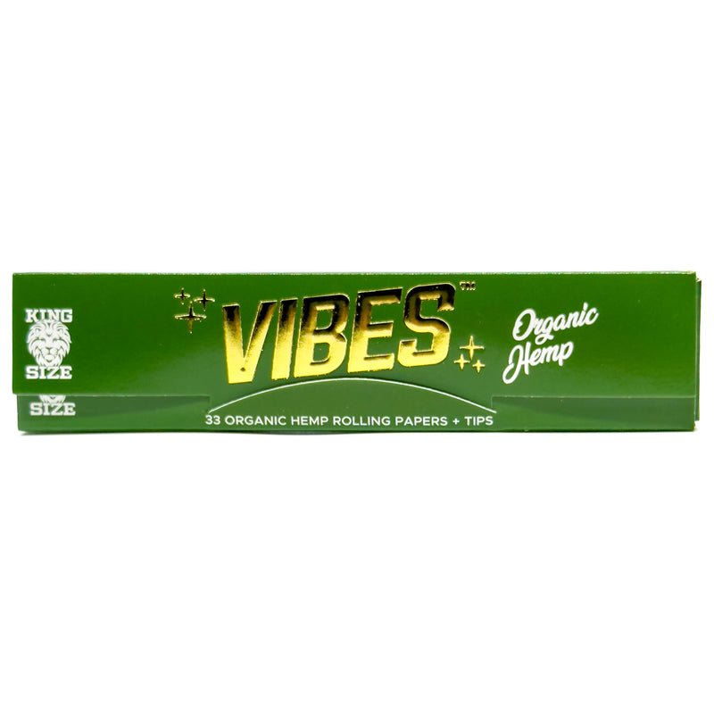 Vibes - King Size Slim Organic Hemp - 33 Paper Booklet w/ Tips - Single Pack - The Cave