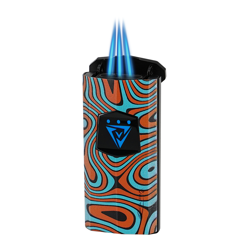 Vector - Icon - Triple Flame Torch Lighter - Orange Turquoise Waves - The Cave