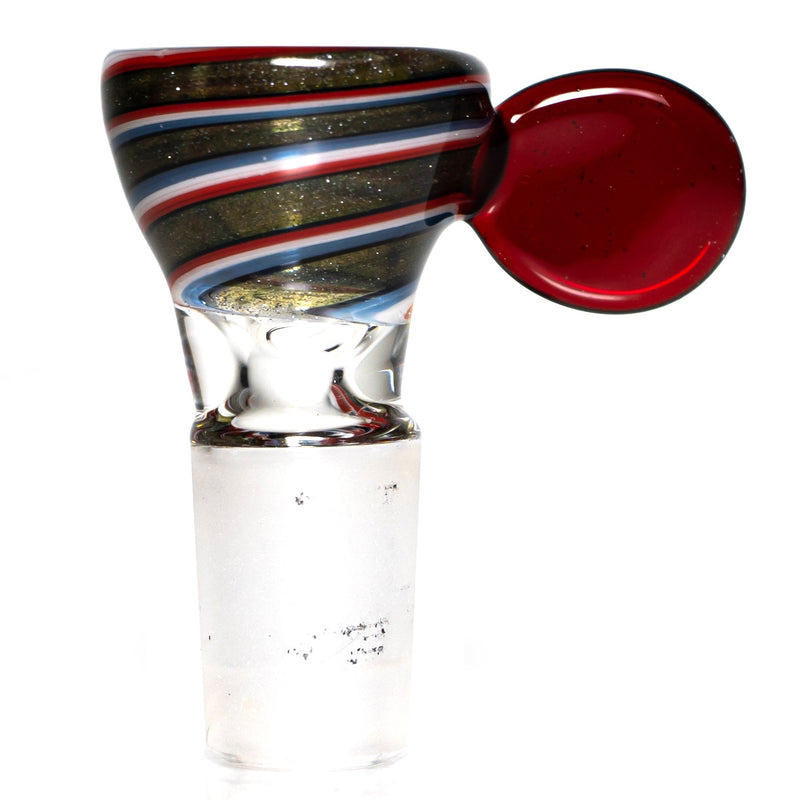 K2 Glass - Worked Snap Slide - 14mm - Red, White, Blue & Steel Swirl w/ Red Elvis Handle