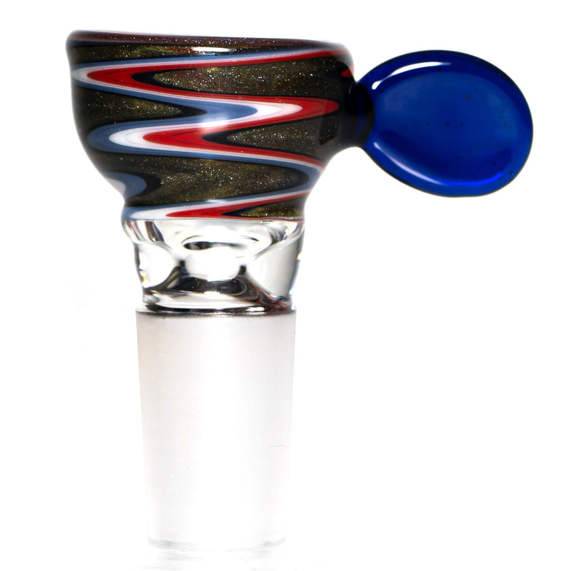 K2 Glass - Worked Snap Slide - 14mm - Red, White, Blue & Steel Wag w/ Cobalt Handle