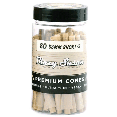 Blazy Susan - 53mm Shortys Pre Rolled Unbleached Cones - 50 Cones - The Cave