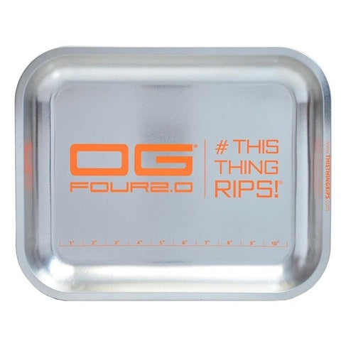RAW - Rolling Tray - "This Thing Rips" - Silver & Orange - Large - The Cave