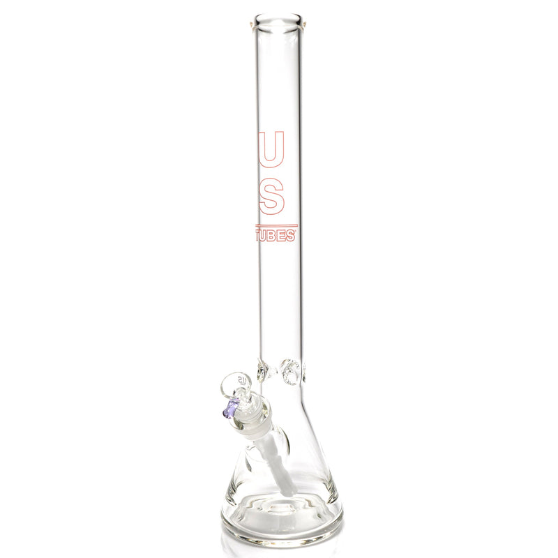 US Tubes - 20" Beaker 50x5 w/ 24mm Joint - White & Red Vertical Label w/ Purple Handle Slide - The Cave