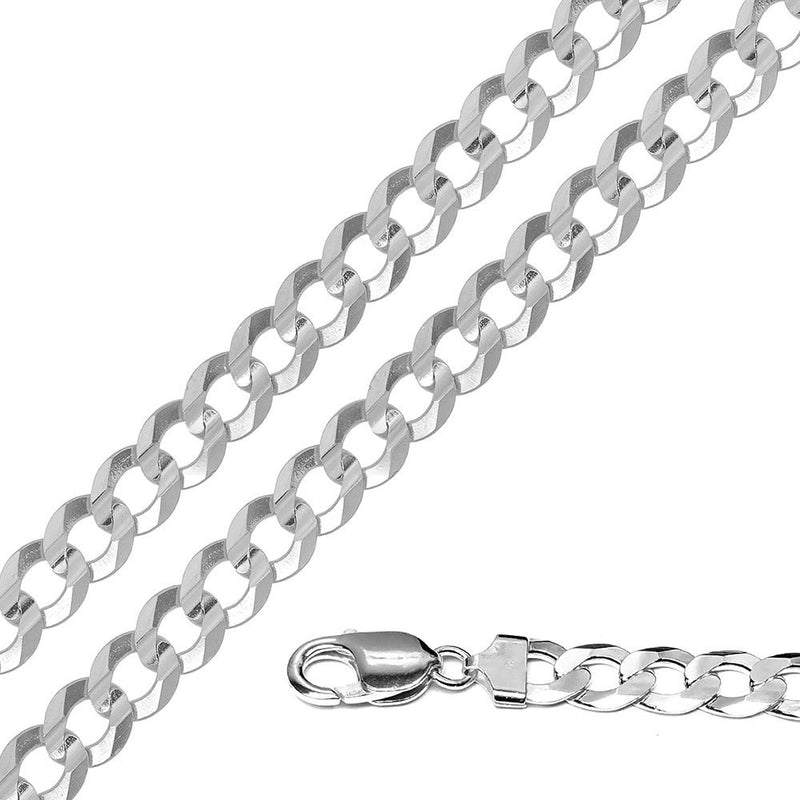 Sterling Silver - 10mm Flat Curb Chain - 28" - The Cave