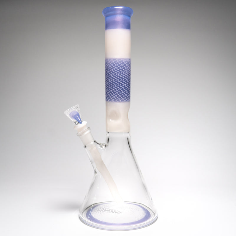 Chris Sculli x Glass Munky - Worked Beaker - Purple/White Satin & UV Retti - The Cave