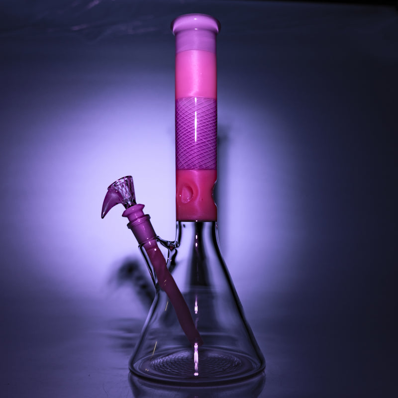 Chris Sculli x Glass Munky - Worked Beaker - Purple/White Satin & UV Retti - The Cave