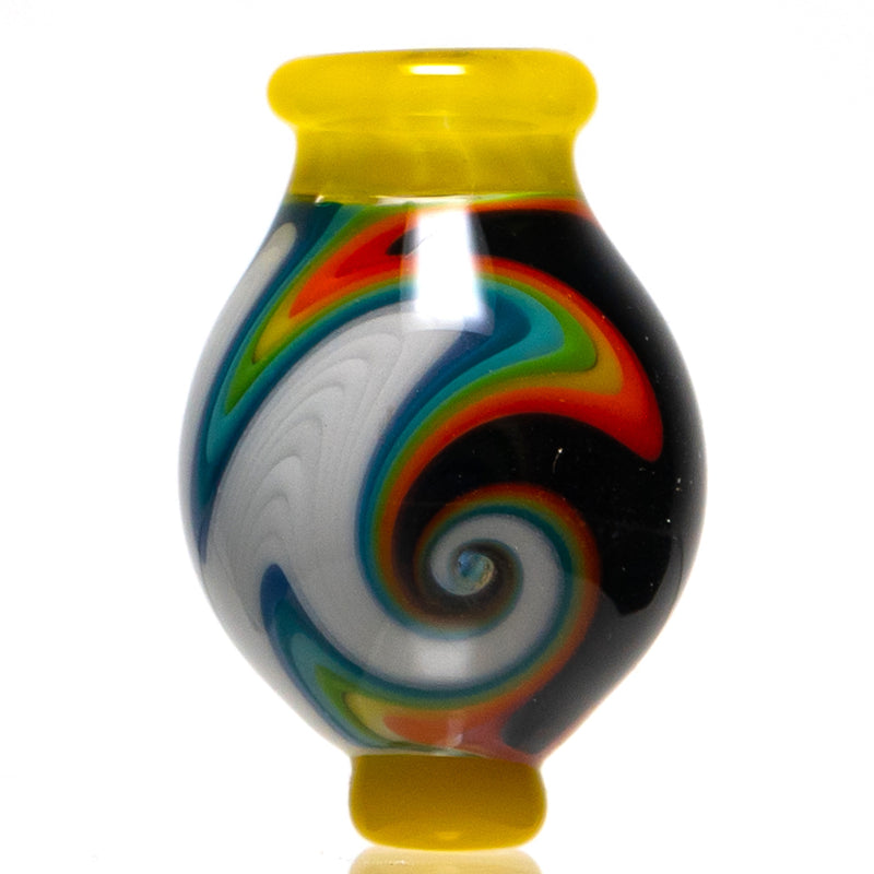 Daniels Glass Art - Worked Bubble Cap - Black & White Rainbow w/ Canary - The Cave
