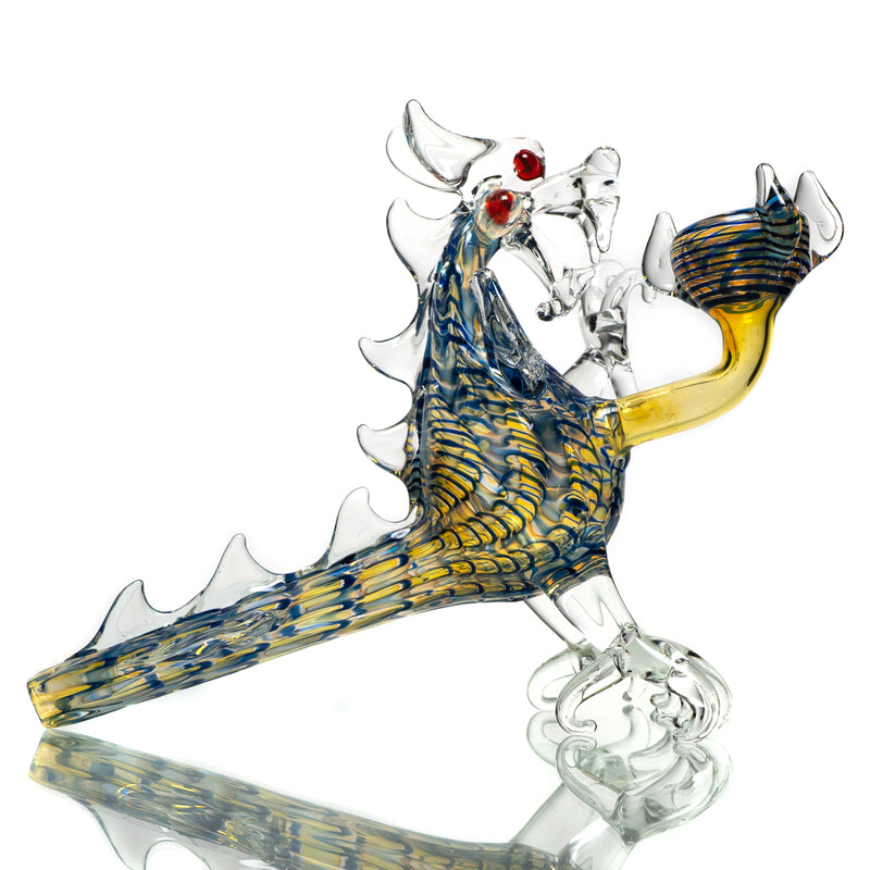 Daniels Glass Art - Standing Dragon Dry Pipe - Blue w/ Fume - The Cave