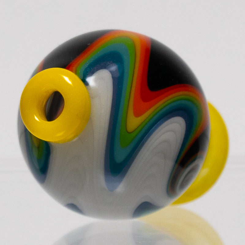 Daniels Glass Art - Worked Bubble Cap - Black & White Rainbow w/ Canary - The Cave