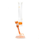 Grizzly Glass - 19" Custom Worked Beaker w/ Faceted Joint & Slide - Orange & White Wag - The Cave