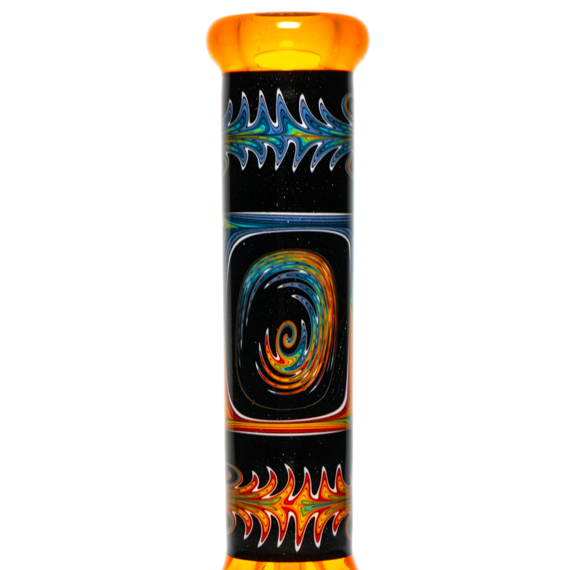 Ill Glass - Custom Mini Beaker - Transparent Orange w/ Rainbow Linework - The Cave