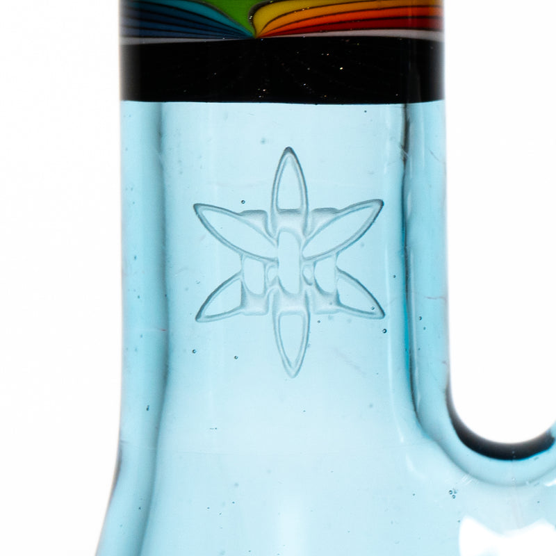 Ill Glass - Custom Mini Beaker - Transparent Blue w/ Rainbow Linework - The Cave