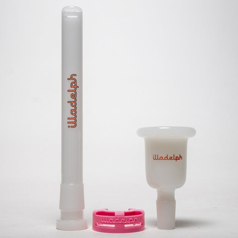 Illadelph - Tall Beaker - Pink & White Label - White Bead Accent 5mm - The Cave