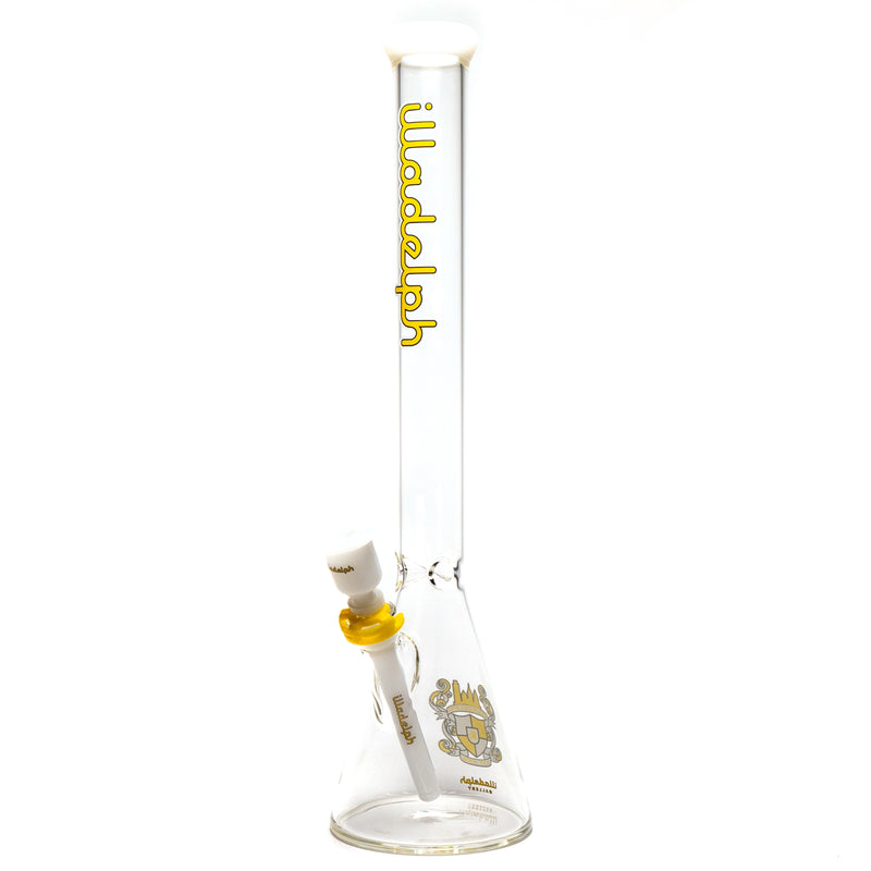 Illadelph - Tall Beaker - Yellow & White Label - White Bead Accent 5mm - The Cave