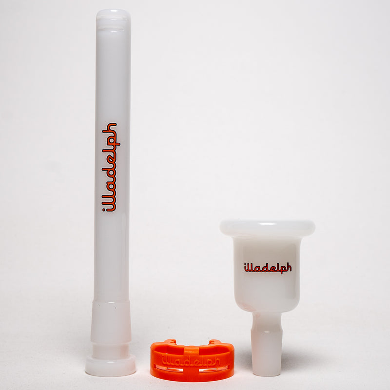 Illadelph - Tall Beaker - Orange & White Label - White Bead Accent 5mm - The Cave