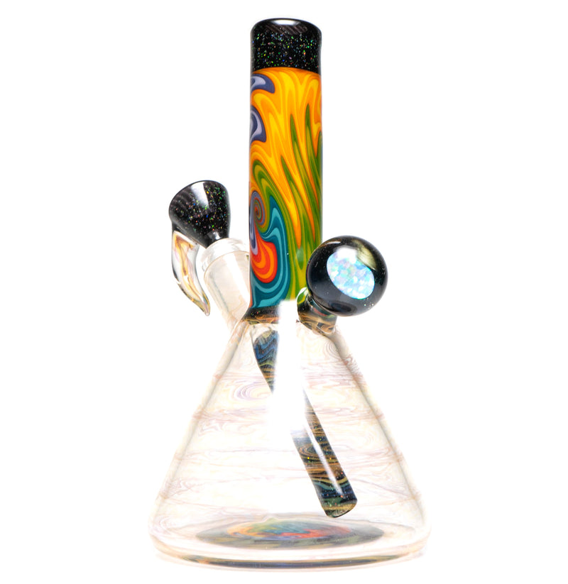 Jakers Glass - Worked Mini Beaker - Crushed Opal & Rainbow Wag - The Cave