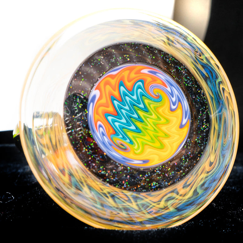 Jakers Glass - Worked Mini Beaker - Crushed Opal & Rainbow Wag - The Cave