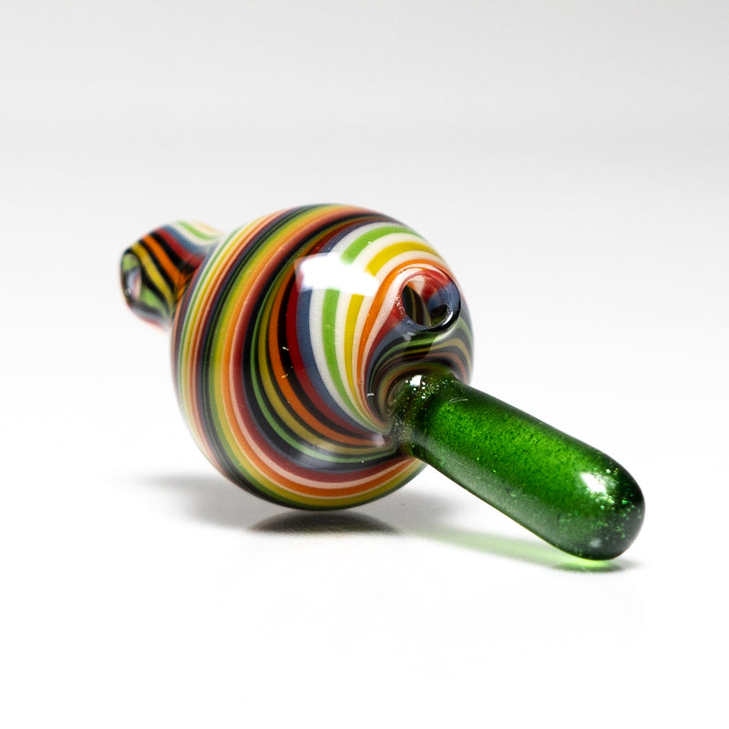 K2 Glass - Spinner Bubble Cap - Medium - Double Rainbow Swirl w/ Green Stardust - The Cave