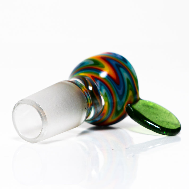 K2 Glass - Worked Snap Slide - 14mm - Rainbow Wag w/ Green Stardust Handle