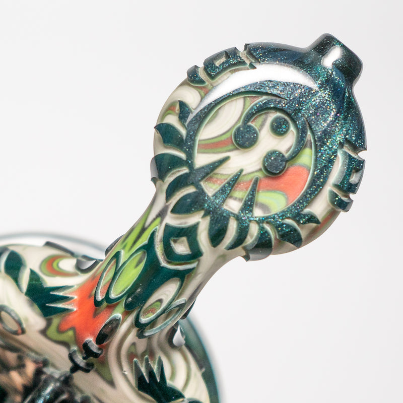 Liberty - Stemless Disc Bubbler - Blue Stardust, Green, Red & White - The Cave