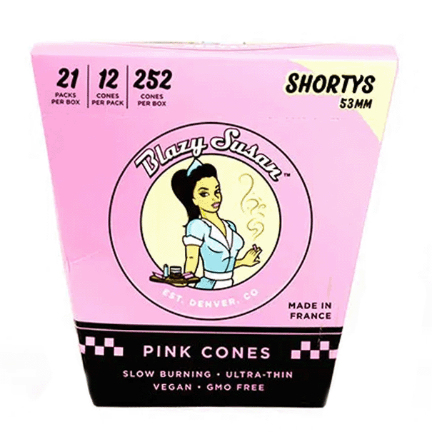 Blazy Susan - 53mm Shortys Pre Rolled Pink Cones - 21 Pack Box - The Cave