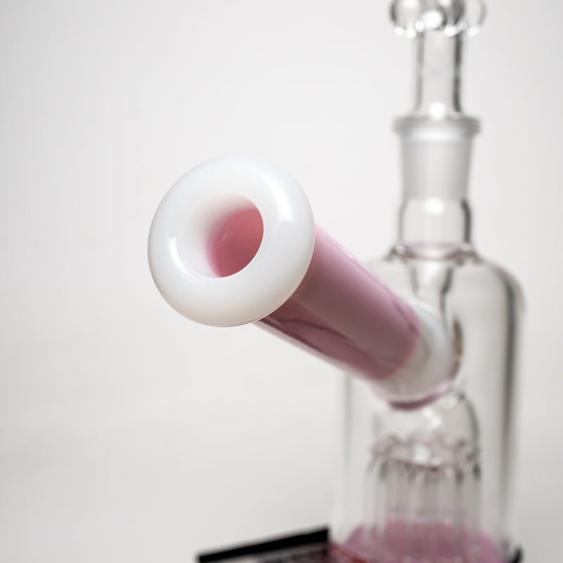 ROOR.US - Fixed Bubbler - 10 Arm Tree Perc - Pink & White - White Label - The Cave