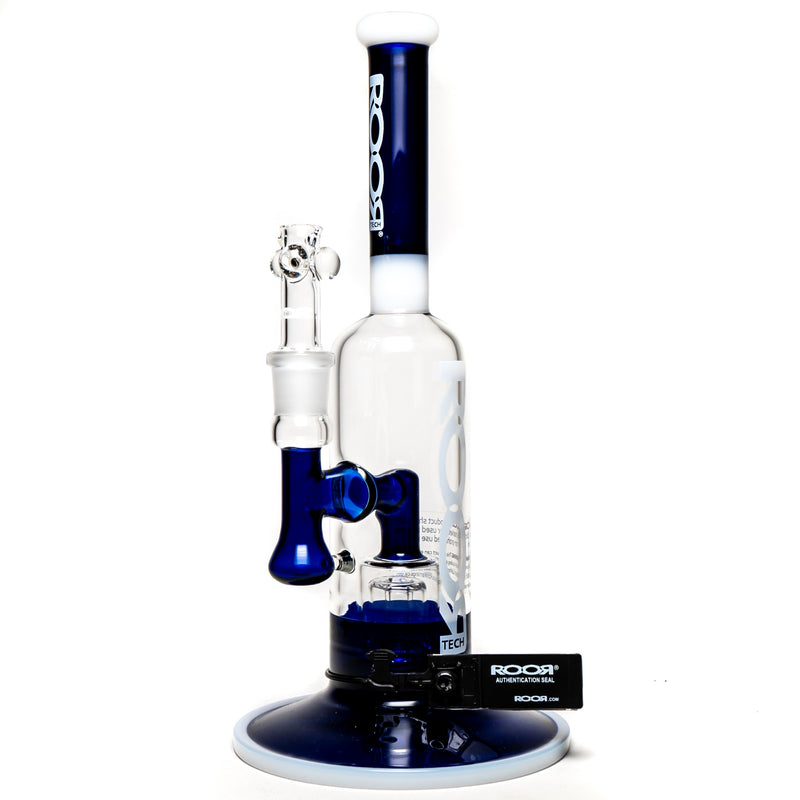 ROOR.US - Fixed Single Chamber Bubbler - Barrel Perc - Cobalt & White - White Label - The Cave