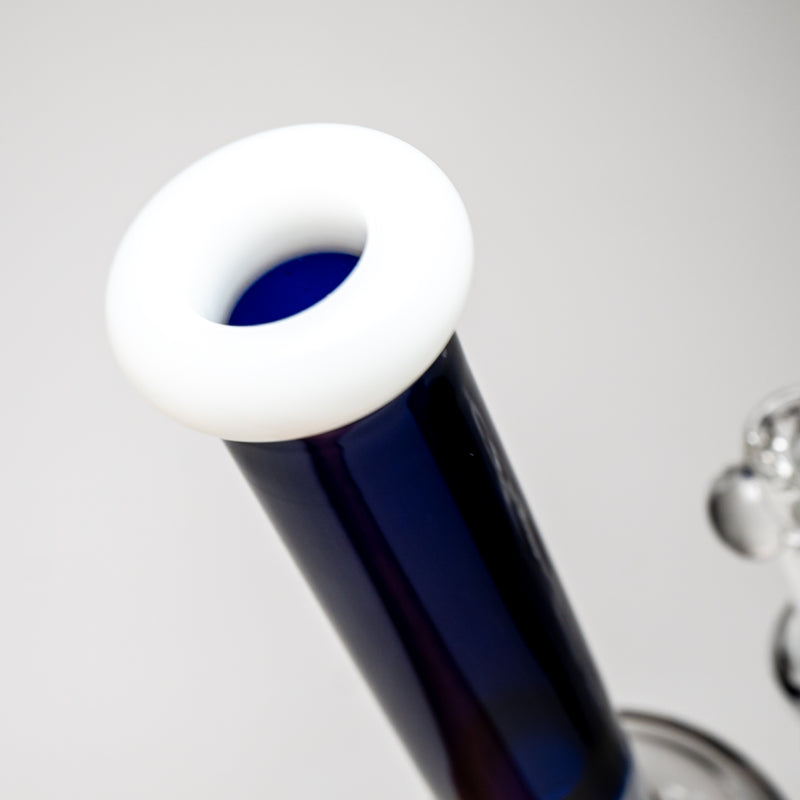 ROOR.US - Fixed Single Chamber Bubbler - Barrel Perc - Cobalt & White - White Label - The Cave