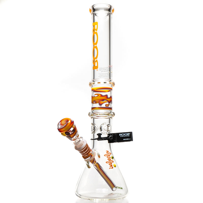 ROOR.US x Chase Adams - 18" Worked Beaker - 50x5 - Fire & Purple Fade to Clear - The Cave