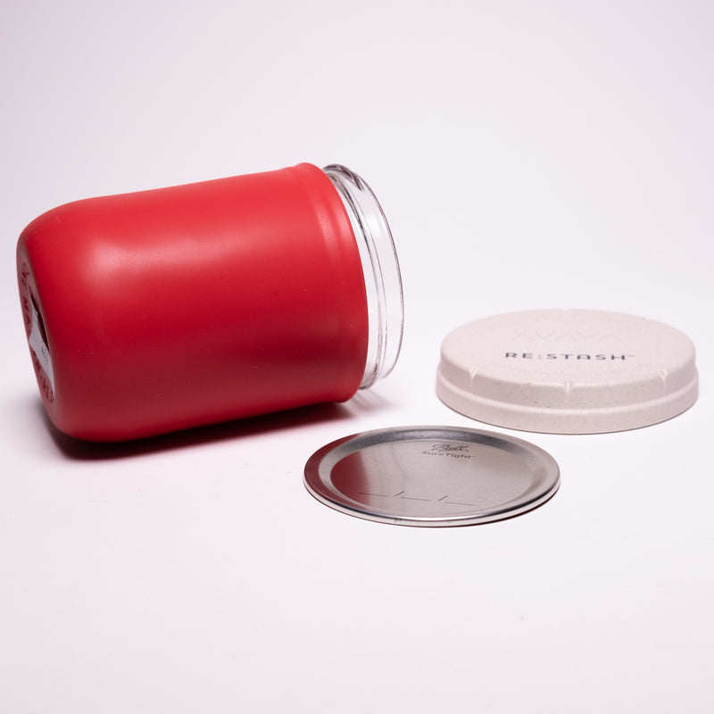 Re:Stash - Red Jar w/ White Lid - 16oz - The Cave