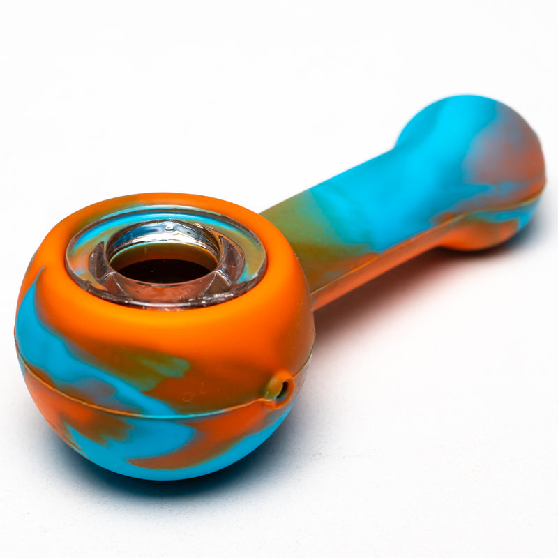 Shooters - 4" Silicone & Glass Hand Pipe - Orange & Blue - The Cave