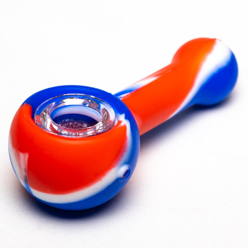 Shooters - 4" Silicone & Glass Hand Pipe - Red, White & Blue - The Cave