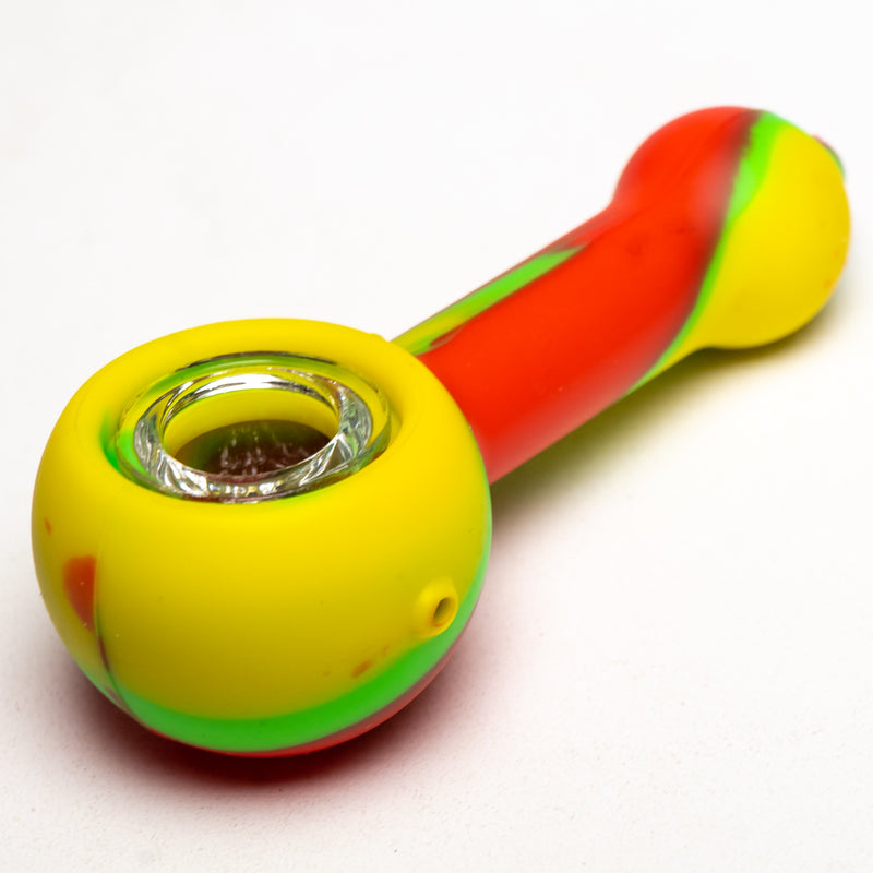Shooters - 4" Silicone & Glass Hand Pipe - Rasta - The Cave