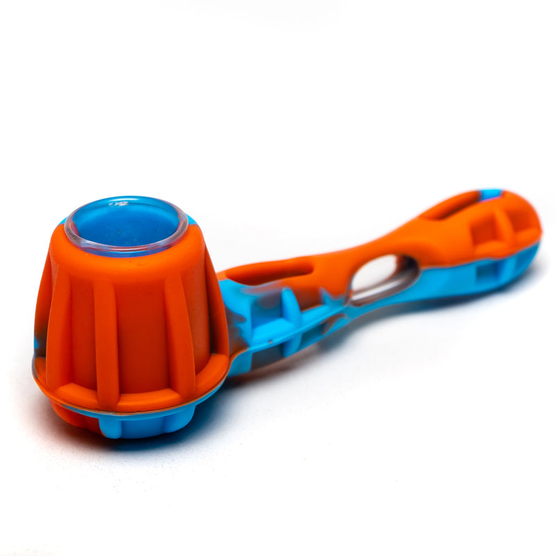 Shooters - 4" Silicone & Glass Martini Hand Pipe - Orange & Blue - The Cave