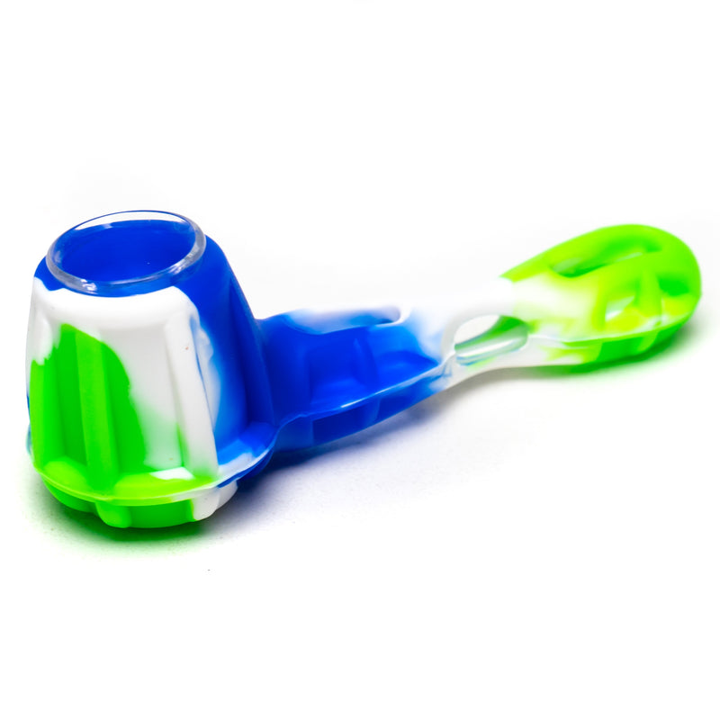 Shooters - 4" Silicone & Glass Martini Hand Pipe - Green, Blue & White - The Cave