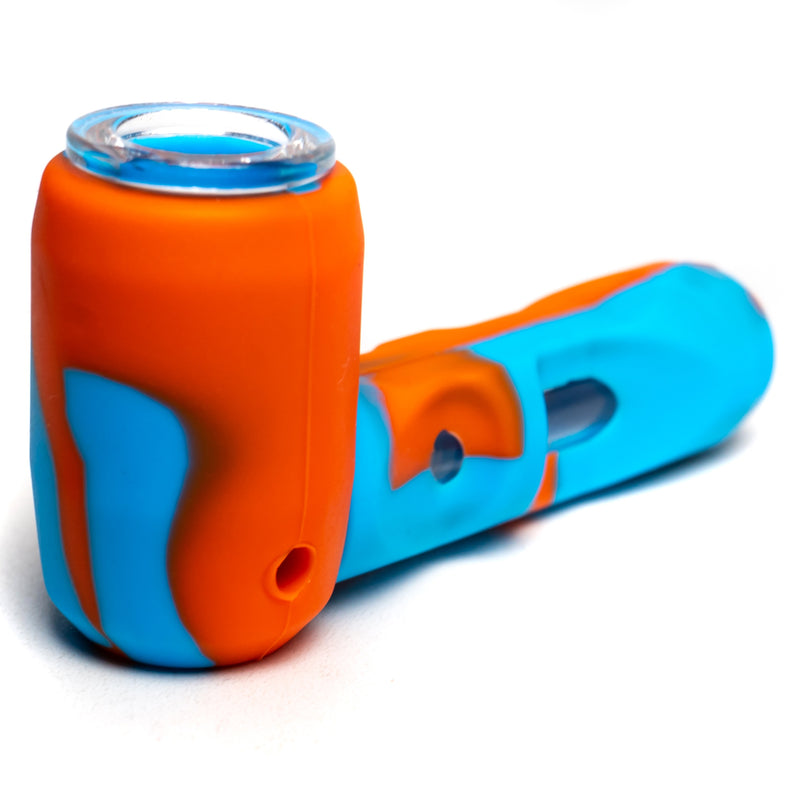 Shooters - 4" Silicone & Glass Hammer Hand Pipe - Orange & Blue - The Cave