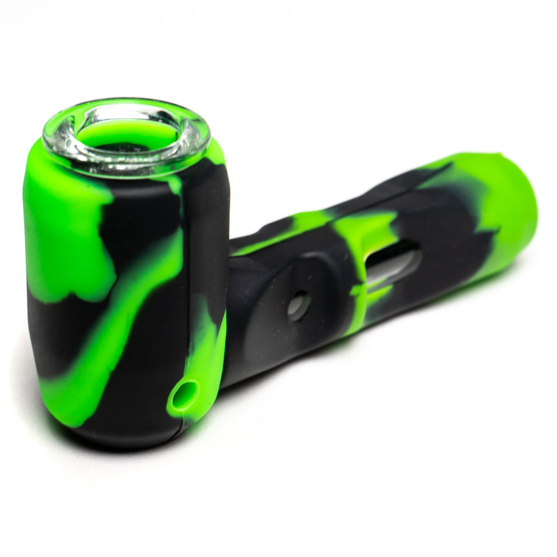 Shooters - 4" Silicone & Glass Hammer Hand Pipe - Green & Black - The Cave