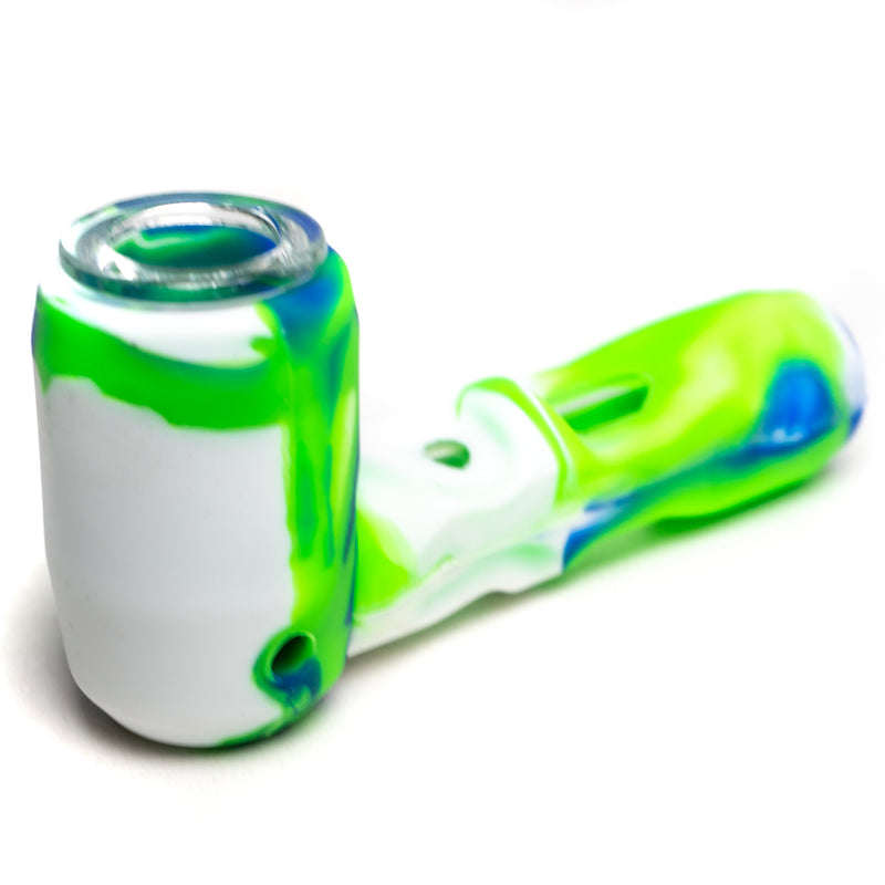 Shooters - 4" Silicone & Glass Hammer Hand Pipe - Green, Blue & White - The Cave