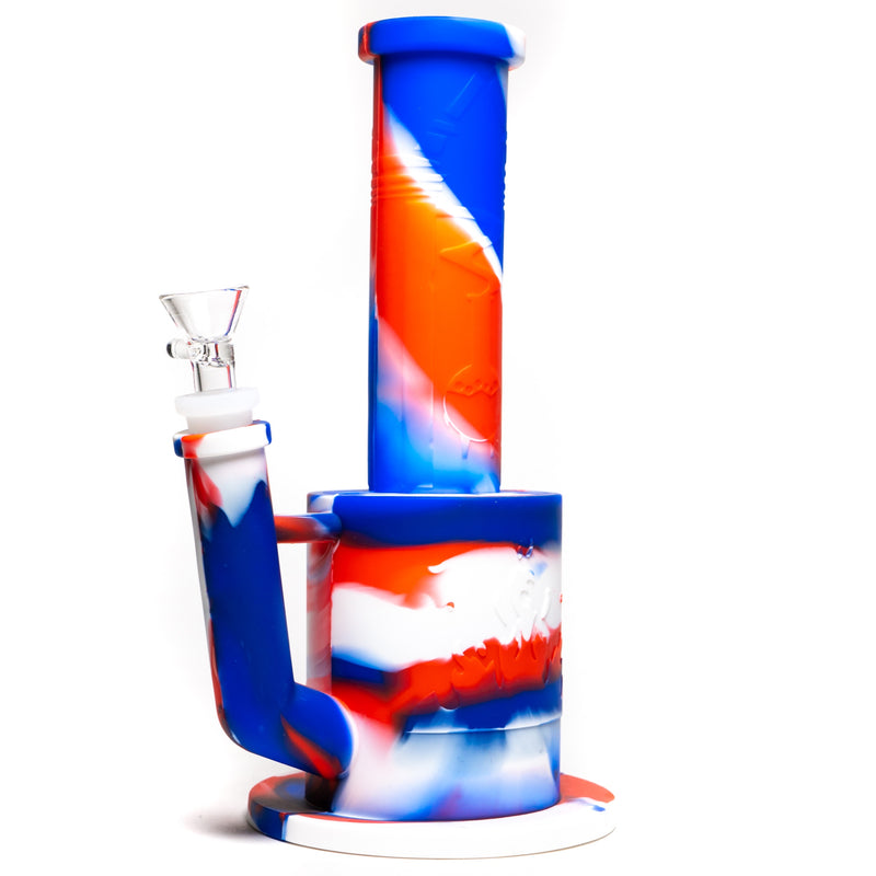 Shooters - 10" Silicone Bubbler - 2 Piece w/ Silicone Stem - Red, White & Blue - The Cave