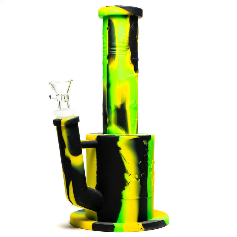 Shooters - 10" Silicone Bubbler - 2 Piece w/ Silicone Stem - Green, Yellow & Black - The Cave