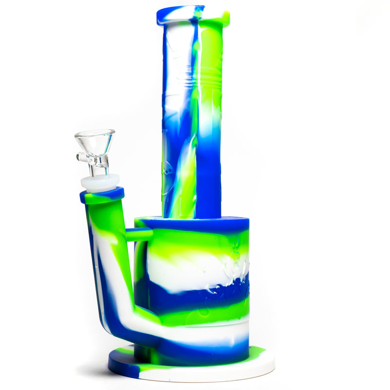 Shooters - 10" Silicone Bubbler - 2 Piece w/ Silicone Stem - Green, Blue & White - The Cave