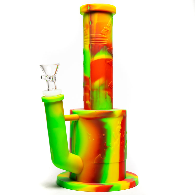 Shooters - 10" Silicone Bubbler - 2 Piece w/ Silicone Stem - Rasta - The Cave