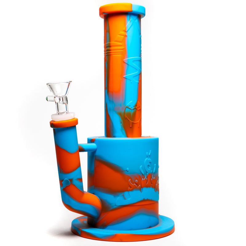 Shooters - 10" Silicone Bubbler - 2 Piece w/ Silicone Stem - Orange & Blue - The Cave