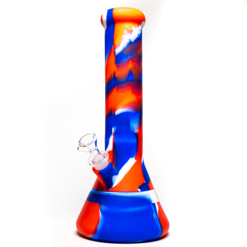 Shooters -12" Silicone Beaker - 3 Piece w/ Glass Stem - Red, White & Blue - The Cave