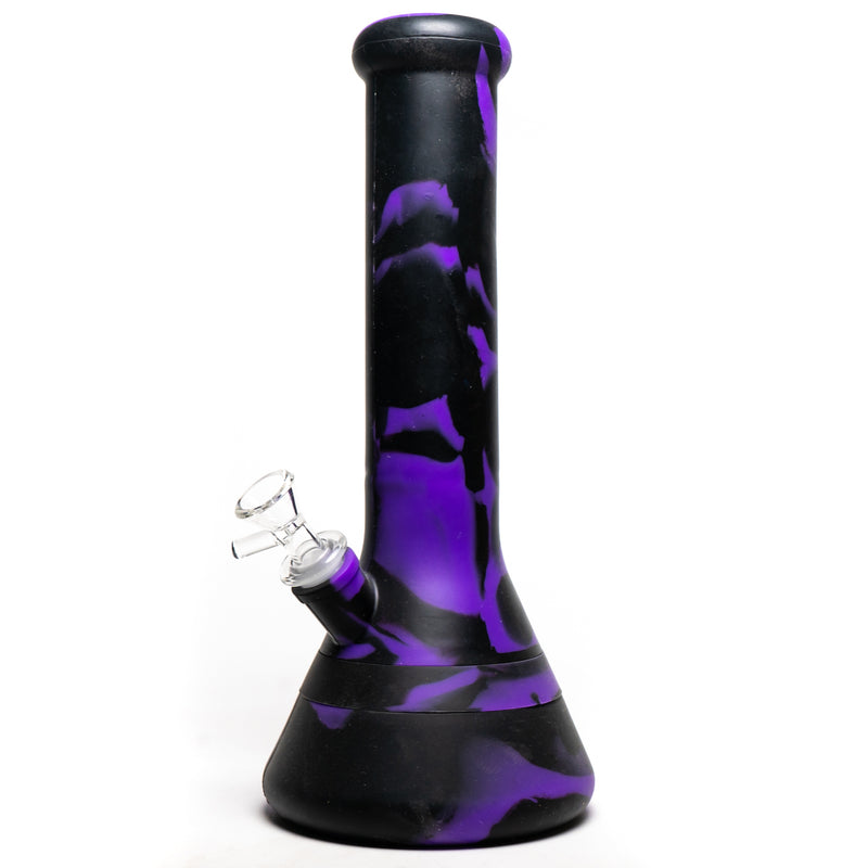 Shooters -12" Silicone Beaker - 3 Piece w/ Glass Stem - Purple & Black - The Cave