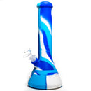 Shooters -12" Silicone Beaker - 3 Piece w/ Glass Stem - Blue & White - The Cave